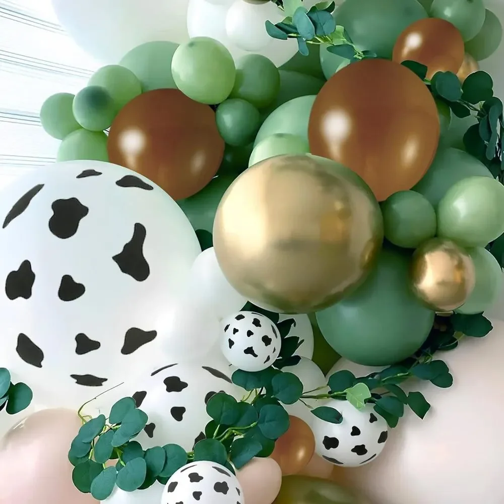 136Pcs Cowboy Green Balloon Garland Arch Kit Reusable Sage Green Brown Cow Print